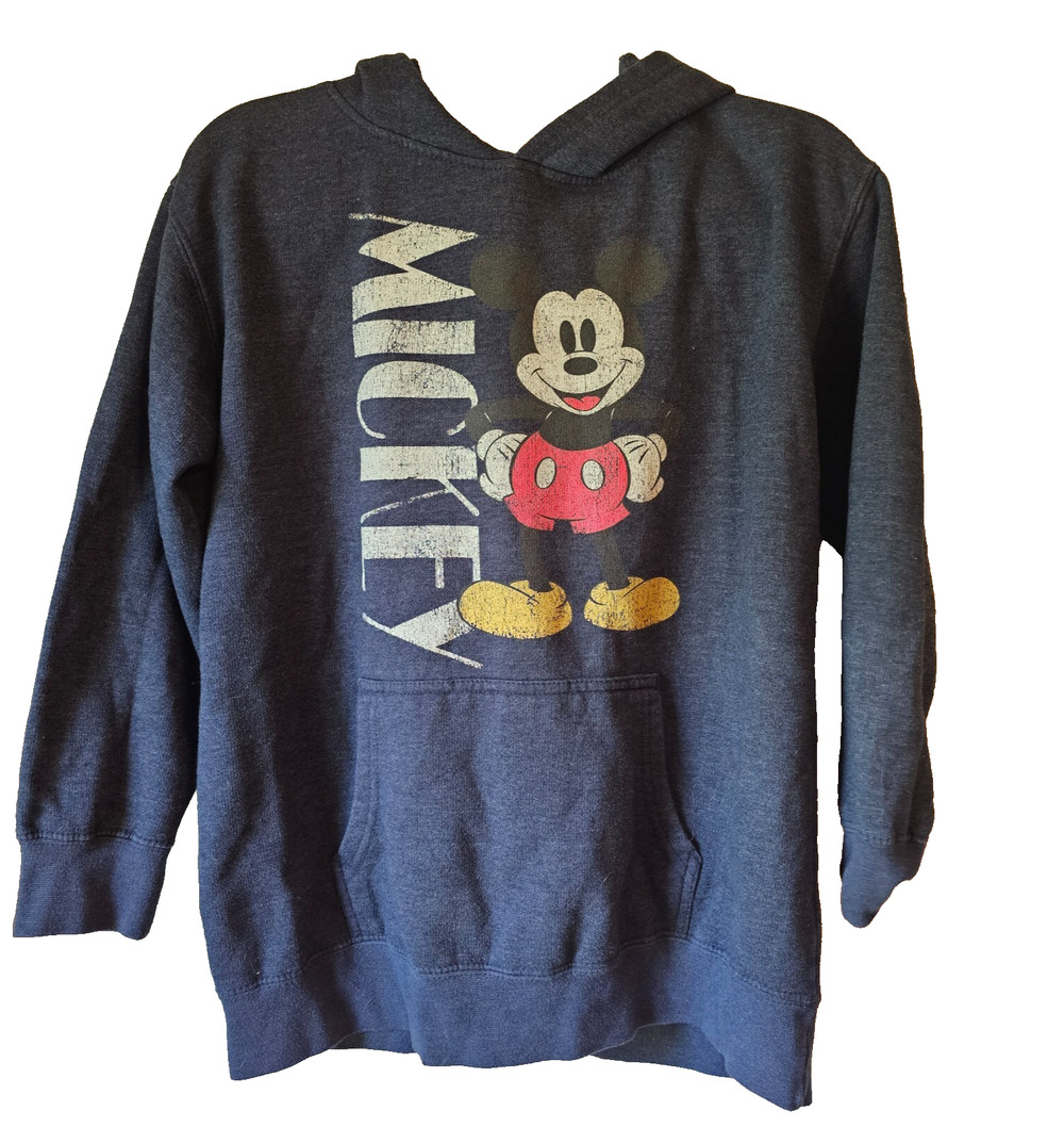 Disney Mickey Mouse Hoodie Youth XL Gray Graphic Pullover Sweatshirt Kids